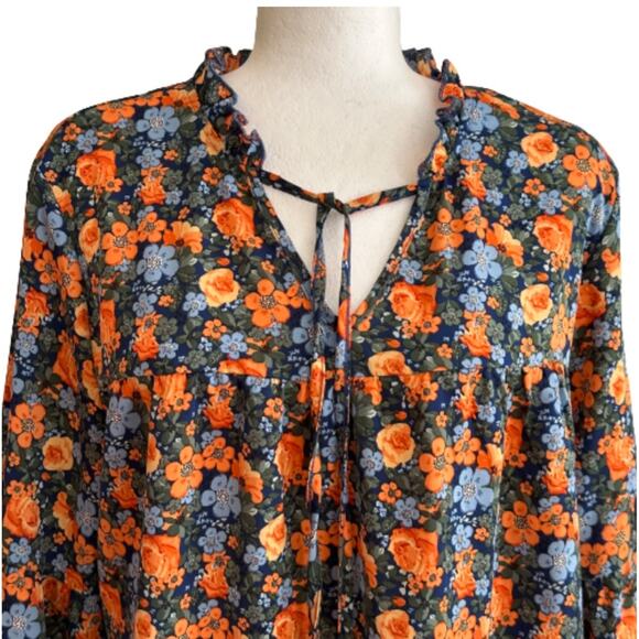 Kirundo Dress Floral Print Long Sleeve Tie Neck Ruffle Boho Swing Mini Large - Picture 4 of 12